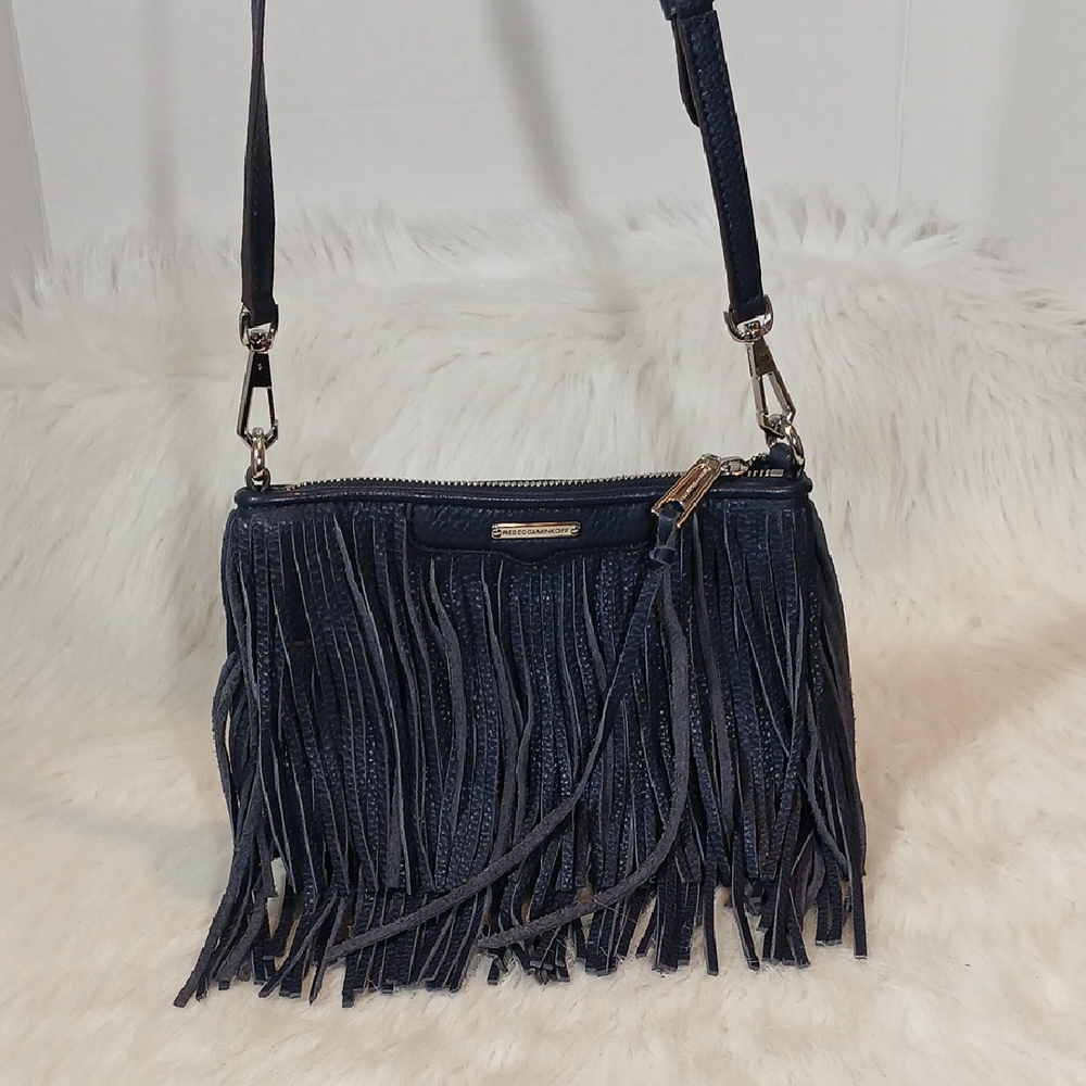 Rebecca Minkoff Leather Fringe Navy Blue Crossbody Bag